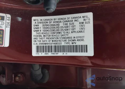 2015 Honda Cr-V Ex from USA, damaged, VIN 2HKRM4H55FH685322